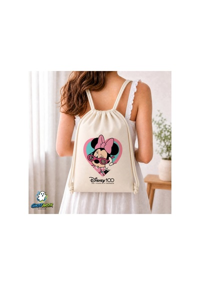 Ghostbastır Design Minnie Mouse Büzgülü Keten Çanta C198 Bej