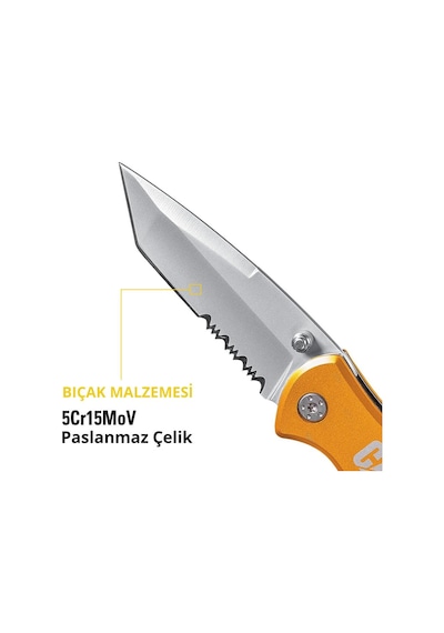 Cat Da980011 Kemer Askı Kancalı Cam Kırma Uçlu Katlanabilir 17cm Paslanmaz Çelik Sarı Kamp Çakısı