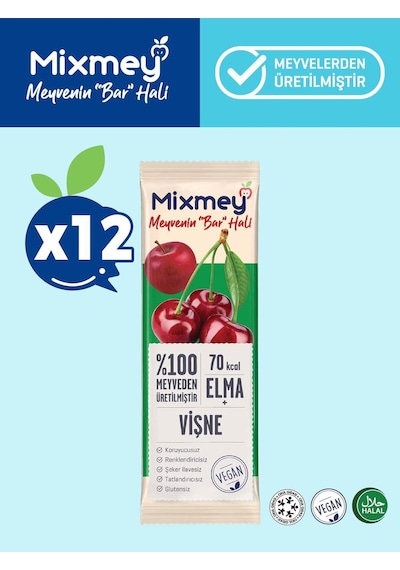 Mixmey Vişne Meyve Barı 12 Adet | Atıştırmalıklar – Vegan, Glutensiz, Koruyucusuz (20GR X 12 ADET) Mixmey Vişne Meyve Barı 12 Adet | Atıştırmalıklar – Vegan, Glutensiz, Koruyucusuz (20GR X 12 ADET)