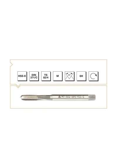 Makina Takım 7 Prc (3-12 mm)HSS-E DIN 371/C82/4 Vidalı Düz Klavuz