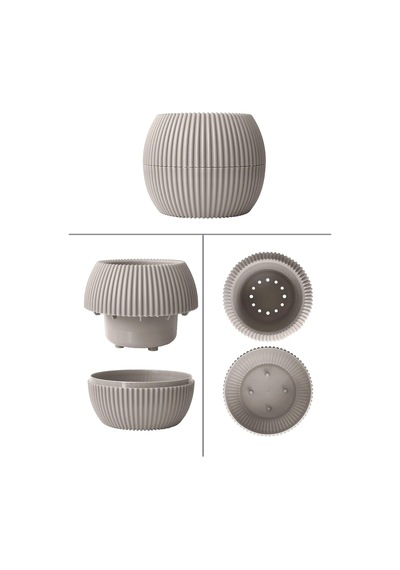 Mercan Yuvarlak Saksı Seti 0,35 Litre + 1,2 Litre, İç Mekan - Dış Mekan 2li Ekonomik Tabaklı Plastik Saksı Set Latte Renk 001