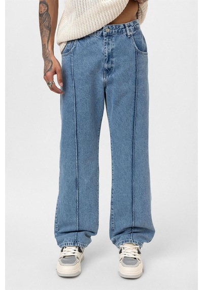 Vamos Dikiş Detaylı Relaxed Fit Jean Açık Mavi Melanj