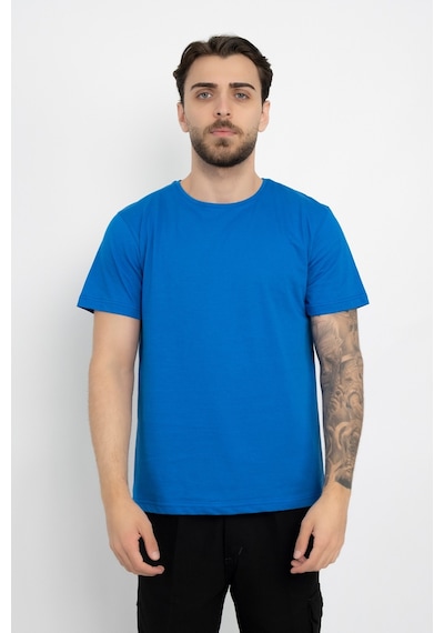 Dasüniforma Bisiklet Yaka Günlük Pamuklu Yumuşak Dokulu Comfort Fit Basic T-shirt Mavi