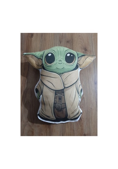 Baby Yoda Desen Şekilli Tasarım Karakter Yastık Yesıl