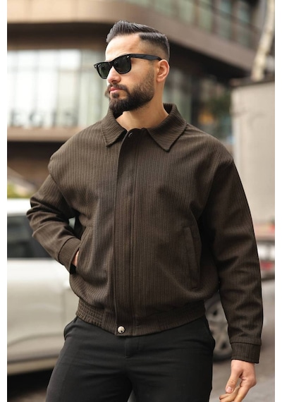 Yeni Sezon Dokulu Oversize Bol Kalıp Bomber Ceket Haki