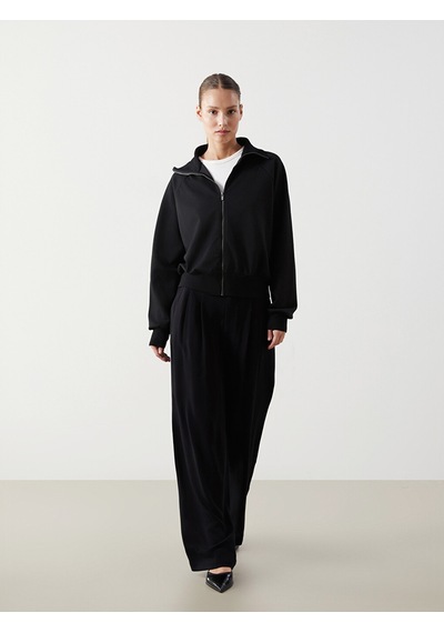 Lcwaıkıkı Classic Siyah Dik Yaka Oversize Kadın Fermuarlı Sweatshirt