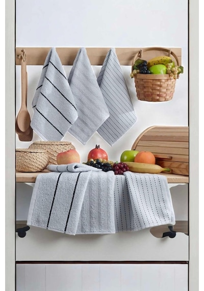 6 Lı Luna Naturel Mutfak Havlu Seti %100 Pamuklu 30x50 Cm Açık Gri Çok Renkli