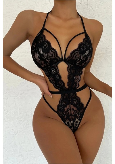 Angbutik Kadın Şık Siyah Dantelli Babydoll Gecelik Tm1297