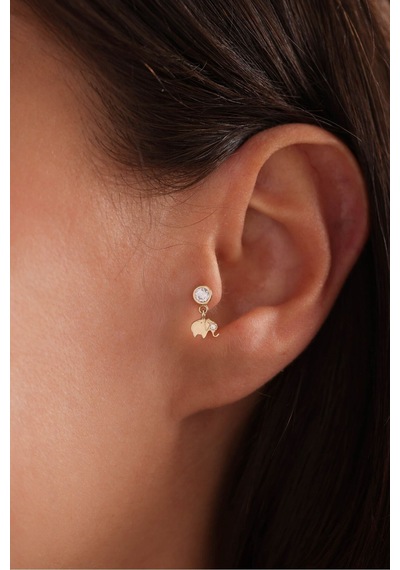 14 Ayar Altın Taşlı Sallantılı Fil Tragus Küpe