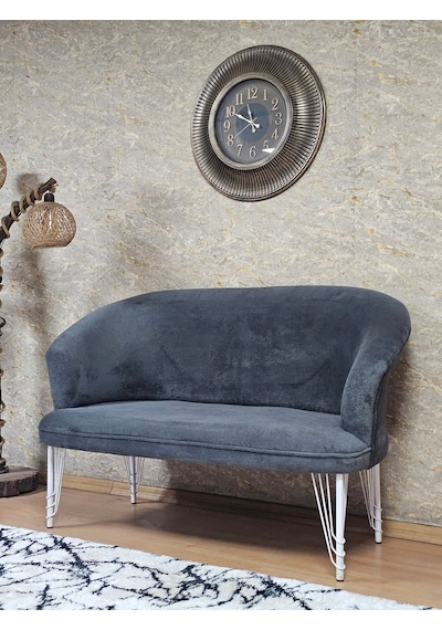 Zafir İkili Teddy Beyaz Boyalı Telli Ayak Çay Seti Koltuk Tekli Berjer , Balkon, Salon, Ofis Füme
