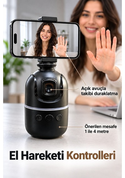 Yatay Ve Dikey Çekim İçin Yüz Takipli Telefon Tutucu