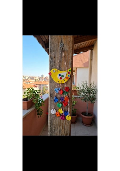 El Yapımı Sarı Kırmızı Balkon Bahçe Duvar Süsü