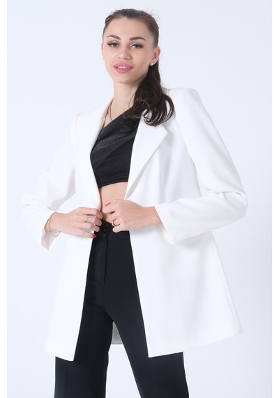 Feminist Ekru Zebra Astar Detaylı Krep Blazer Ceket 01051201.147 001