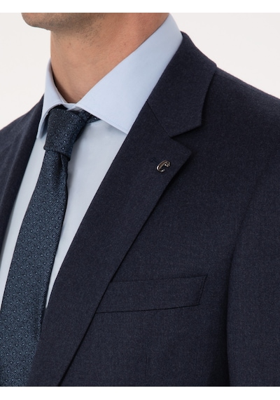 Cacharel Lacivert Slim Fit Yün Karışımlı Mikro Desenli Klasik Ceket