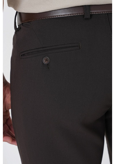 Comfort Fit Yan Cepli Esnek Pamuklu Kahverengi Pantolon P 1234