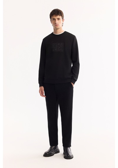 Avva Erkek Siyah Bisiklet Yaka Pamuklu Bi-stretch Baskılı Regular Fit Sweatshirt A52y1289