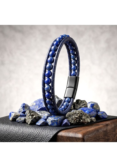 Premium 6mm Lapis Taşlı Deri Kordon Ve Çelik Bileklik 31832b2d6m14 Mavi