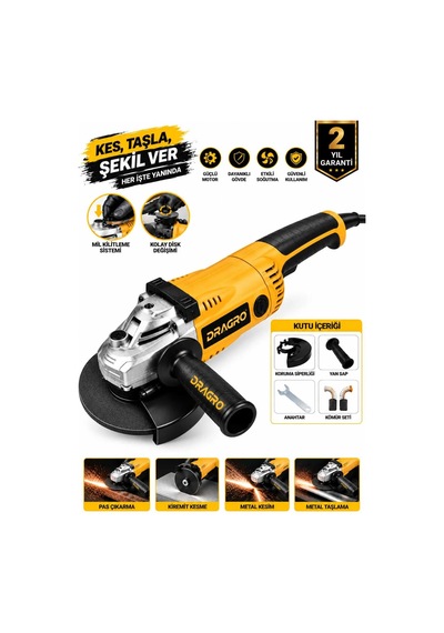 Dragro Drg-2200 W Bakır S Sargılı Metal Şanzıman 230mm Büyük Spiral Taşlama