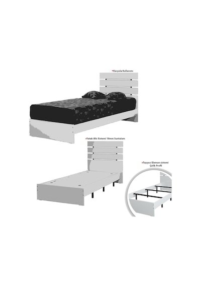 Pasifichome Huga Tek Kişilik Beyaz Ahşap Karyola / 120X200Cm Başlıklı Karyola