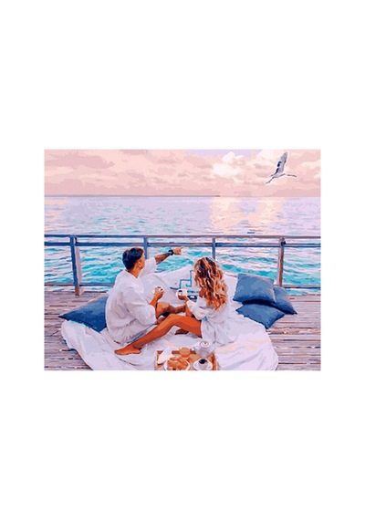 Sahil Ve Romantik Çift Çerçevesiz 70x90 Sayılarla Boyama Hobi Seti