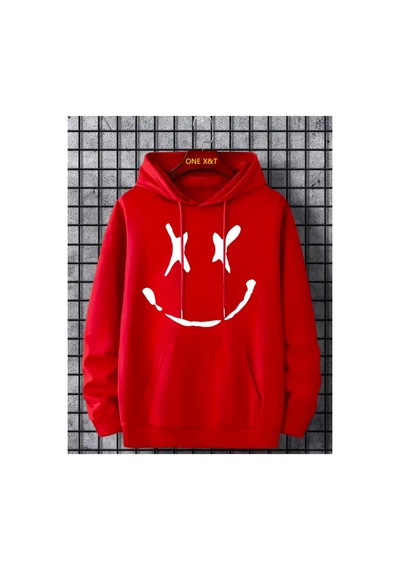 Medinenur Gülen Baskılı Kapüşonlu Sweatshirt Kırmızı