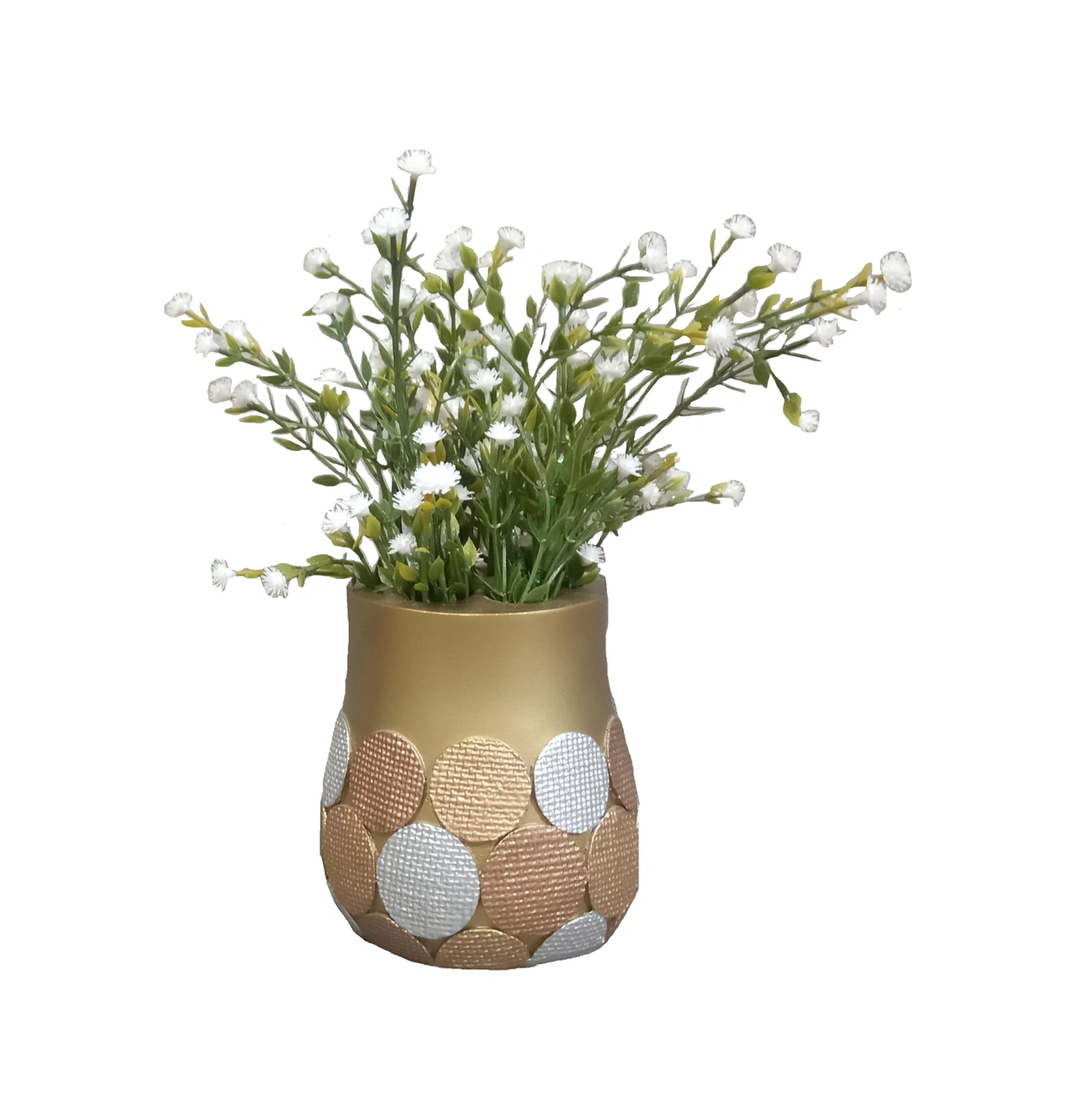 2 Adet Vazo Dahil,vazoda Çiçek,beyaz Yapay Çiçek,vazo Dekoratif Altın Puanlı Poliresin 9x9x15cm Çok Renkli