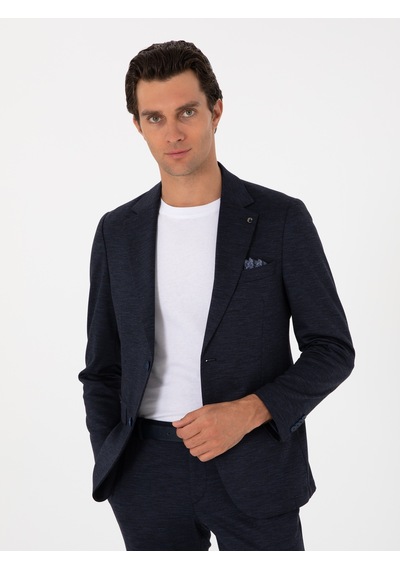 Cacharel Lacivert Slim Fit Mikro Desen Yün Karışımlı Takım Elbise