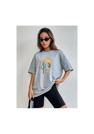 Medinenur Çöl Tema Baskı Unisex Tshirt Gri