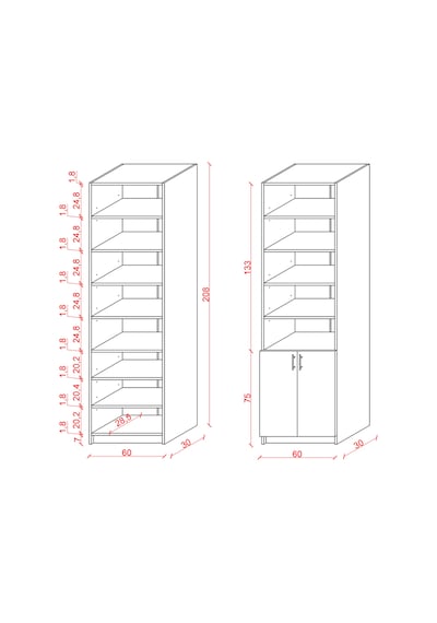 Asra Trend K-35 %100 MDF 60 cm Kapaklı Kitaplık Raflı Ofis Dosya Dolabı Petra