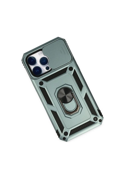 Apple İphone 14 Pro Max Kılıf Pars Lens Yüzüklü Silikon - Yeşil