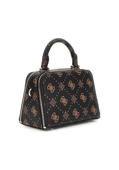 Guess Kadın Çift Bölmeli Monogram Desenli Mini Bowling Çanta - Kahverengi Kahverengi
