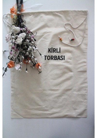 Keten Boncuk Detaylı Çok Amaçlı Kirli Torbası 50x70cm Beyaz