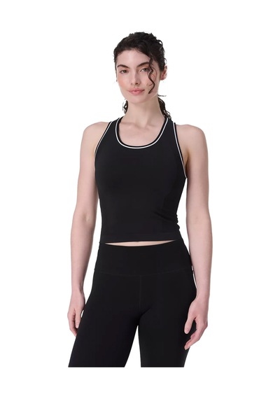 Sweaty Betty Sweaty Betty Athlete Crop Seamless Workout Kadın Siyah Koşu Tişört Blk Siyah