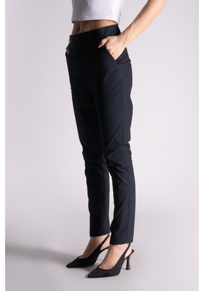Braccas Kadın Yandan Cepli Pamuklu Chino Yüksek Bel Slim Fit Pantolon Siyah Siyah