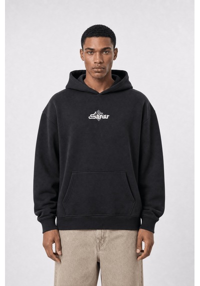 Respire Erkek Sonar Nakışlı Oversize Hoodie Siyah