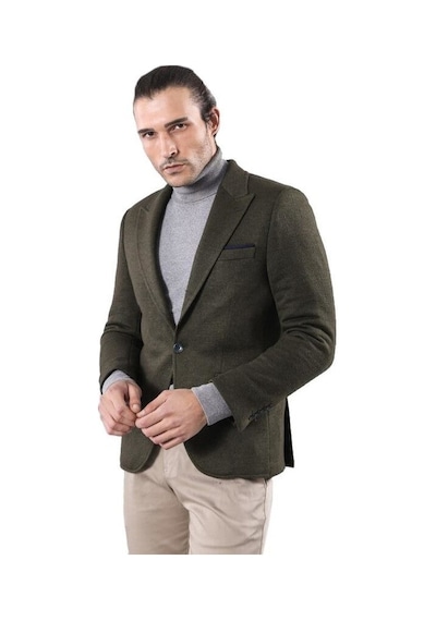 Wessi Yün Tek Düğmeli Yeşil Slim Fit Ceket Siyah