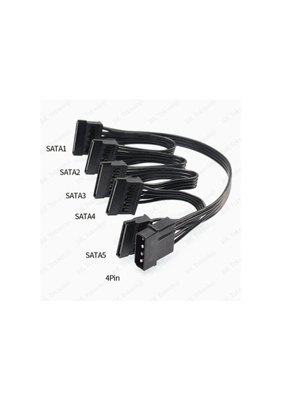 Hdd/Ssd Için 4Pin Ide Molex To 5 X 15Pin Sata Güç Kablosu