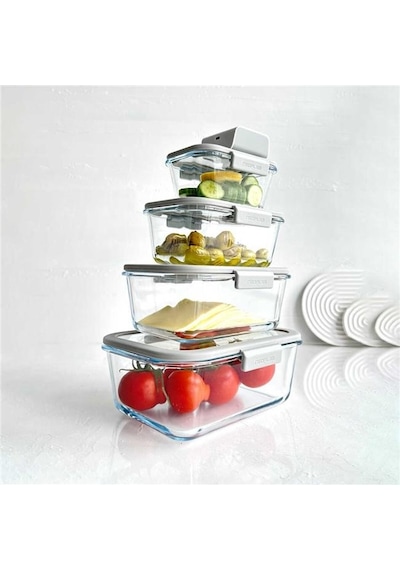 Neoflam Fika Glace Vakumlu Cam Saklama Kabı Seti Gri 5 Parça