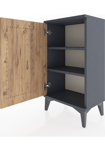 Arges Komodin 2 Raflı Tek Kapaklı 44x30x80 Antrasit-çam Antrasit