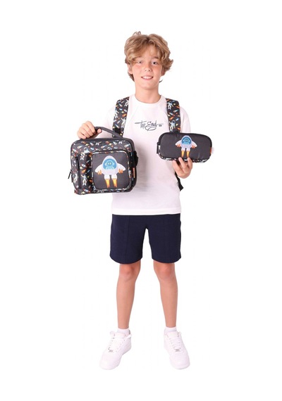 Kaukko Kids Kız Çocuklara Özel Siyah - 3d Roket Detaylı Üçlü Okul Çantası Seti Siyah