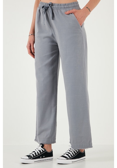 Lela Pamuklu Relaxed Fit Yüksek Bel Geniş Paça Bayan Pantolon 668Yp5275 Gri