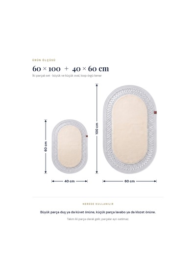 Banyo Paspası Takımı 60x100+40x60 Cm İç Trikot Bej & Gümüş