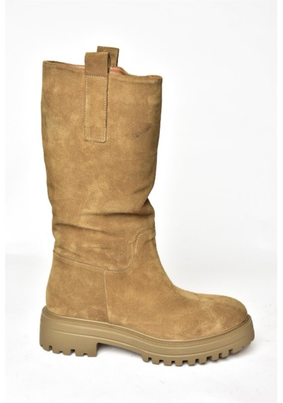 Fox Shoes R555267002 Taba Hakiki Deri Süet Kadın Çizme Taba