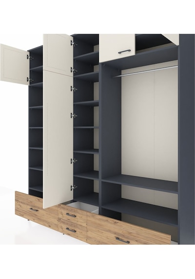 Hyperion Dolap 18 Raflı 4 Çekmeceli Tek Askılı 220x44x243 Antrasit-aytaşı/çam Aytası/atlas Çam