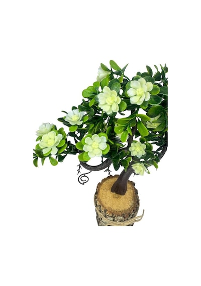Yapay Çiçek Beyaz Çiçekli Bonsai Ağacı Dekoratif Kütük Saksıda Yapay Ağaç Bonzai Losus Çiçekli