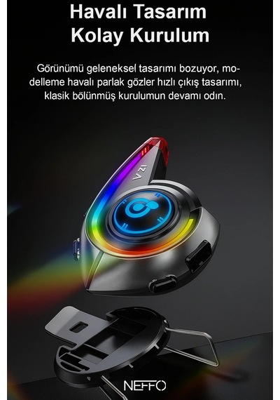 Y21 Bluetooth Motosiklet Kask Kulaklığı Renkli Led Işıklı, İnterkom Destekli, Yüksek Ses Kalites