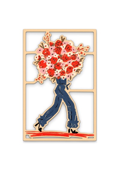 Çiçek Buketi Taşıyan Figür - Metal Tablo - Dec0381 33 X 50 Cm Çok Renkli