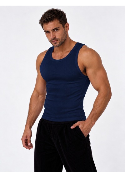 We&me Erkek Halter Yaka Slimfit Sporcu Likralı Atlet Lacivert