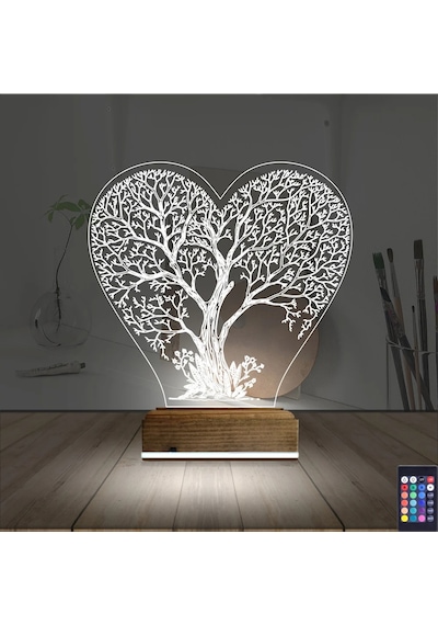 Luvivia Hayat Ağacı Kalp Ağaç 3d Lamba - Masa Gece Lambası Şeffaf