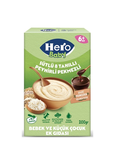 Hero Baby Sütlü 8 Tahıllı Peynirli Pekmezli Ek Besin 200 G - 6 Adet Tarı